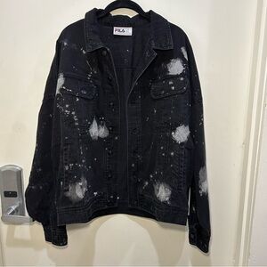 NWT FILA Black & White Splatter Ajax Denim Jacket Size Medium